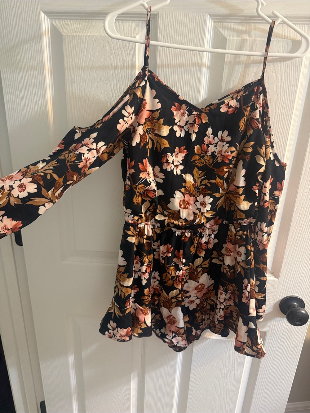 Altar'd State Black Floral Cold-Shoulder Cami with Spaghetti Straps